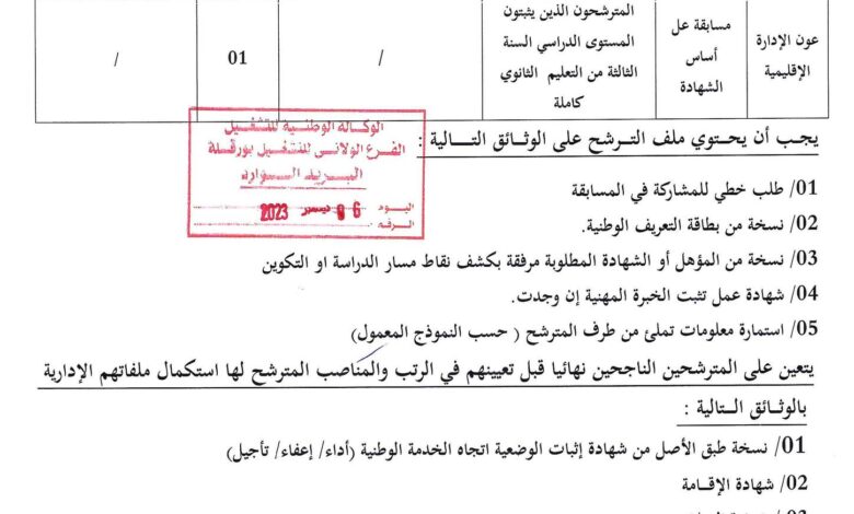 إعلان توظيف ببلدية حاسي مسعود