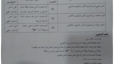 اعلان توظيف ببلدية سيدي أعمر ولاية سعيدة