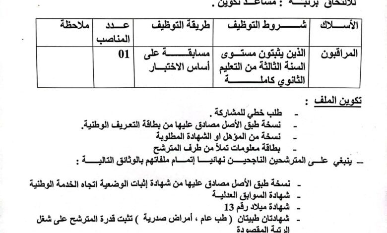 اعلان توظيف بمركز التكوين المهني والتمهين بوادي العثمانية ميلة