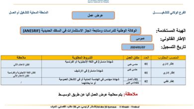 اعلان توظيف بالوكالة الوطنية للدراسات ومتابعة انجاز الاستثمارات في السكك الحديدية ANESRIF