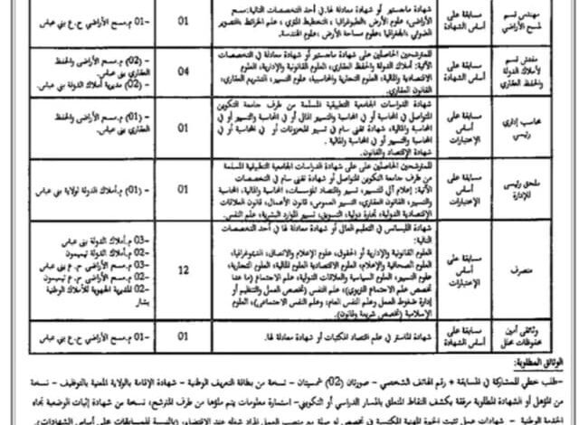 اعلان توظيف بالمديرية الجهوية للأملاك الوطنية ولاية بشار بني عباس تيميمون