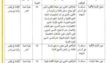 اعلان توظيف ببلدية شعبة العامر ولاية بومرداس