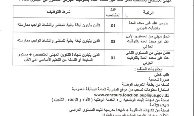 اعلان توظيف ببلدية حد الصحاري ولاية الجلفة