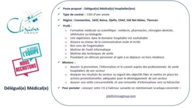 مجموعة كلينيكا تبحث عن مندوبيين طبيين بولايات قسنطينة.سطيف.باتنة.الجلفة.الشلف.سيدي بلعباس.تلمسان