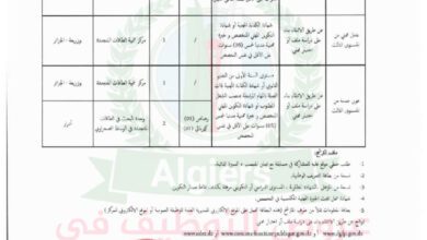 اعلان توظيف بمركز تنمية الطاقات المتجددة ببوزريعة ولايات الجزائر.أدرار.تيبازة