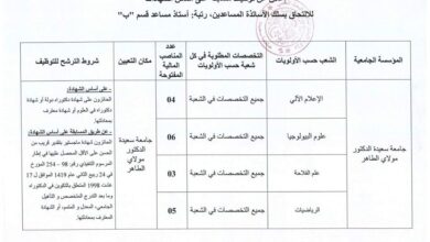 اعلان توظيف بجامعة سعيدة الدكتور مولاي الطاهر 18 منصب