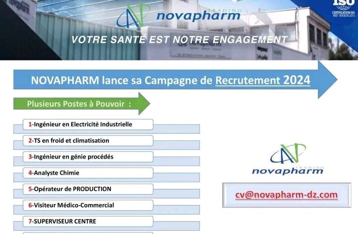 عرض عمل بشركة نوفافارم NOVAPHARM في عدة تخصصات