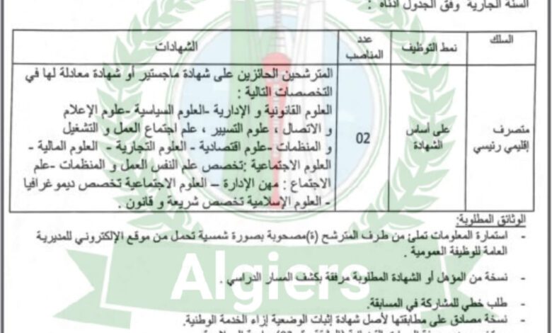 اعلان توظيف بمقر بلدية اسطاوالي الجزائر العاصمة