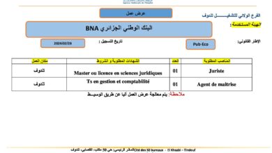 اعلان توظيف ببنك الوطني الجزائري BNA