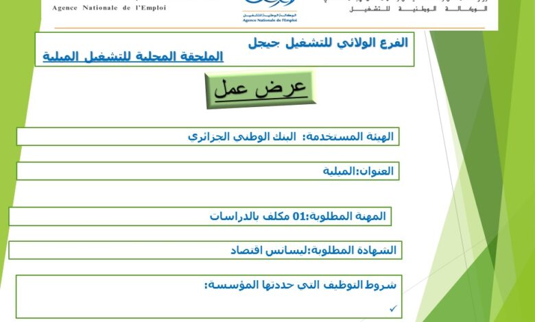 عرض عمل بالبنك الوطني الجزائري BNA
