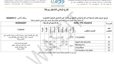 عرض عمل بشركة SARL TPS MAAKNI (13 منصب)