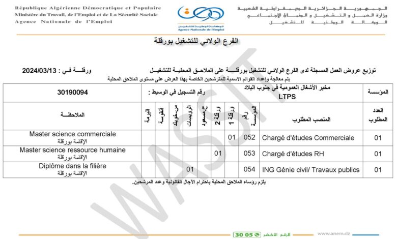 اعلان توظيف بمخبر الأشغال العمومية لجنوب البلاد LTPS