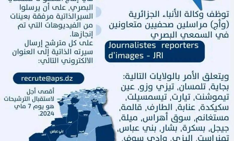 توظيف مراسلين صحافيين بوكالة الانباء الجزائرية ب 27 ولاية