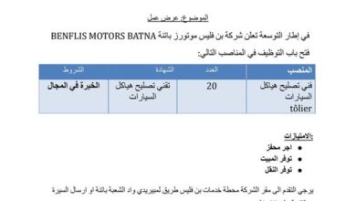 فتح مناصب شغل في شركة Benflis Motors (20 فني سيارات)