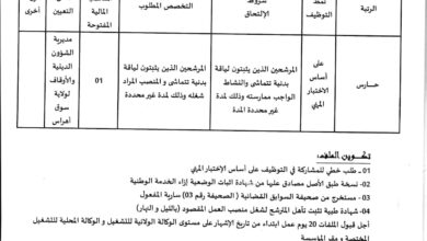 اعلان توظيف بمديرية الشؤون الدينية والأوقاف لولاية سوق أهراس