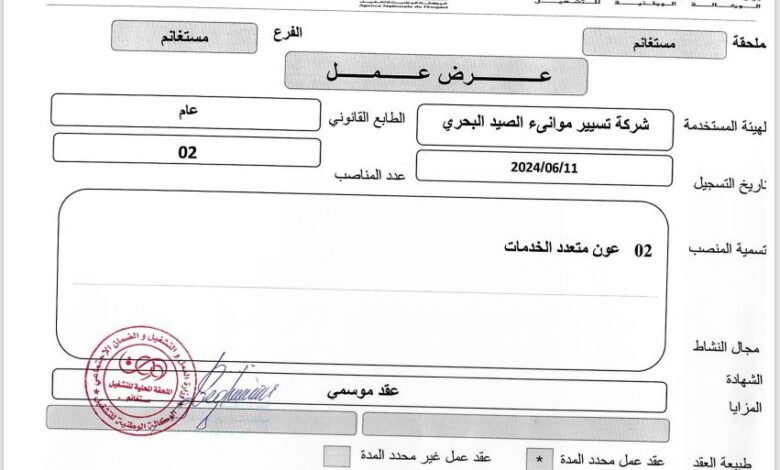 اعلان توظيف بشركة تسيير موانئ الصيد البحري