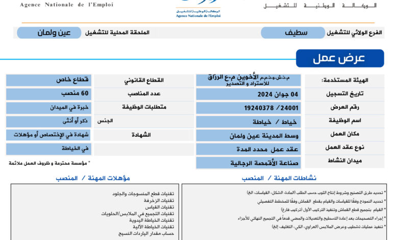 عرض عمل بشركة الأخوين م.ع الرزاق للاستراد والتصدير 60 منصب