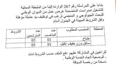 اعلان توظيف بالديوان الوطني للبحث الجيولوجي و المنجمي