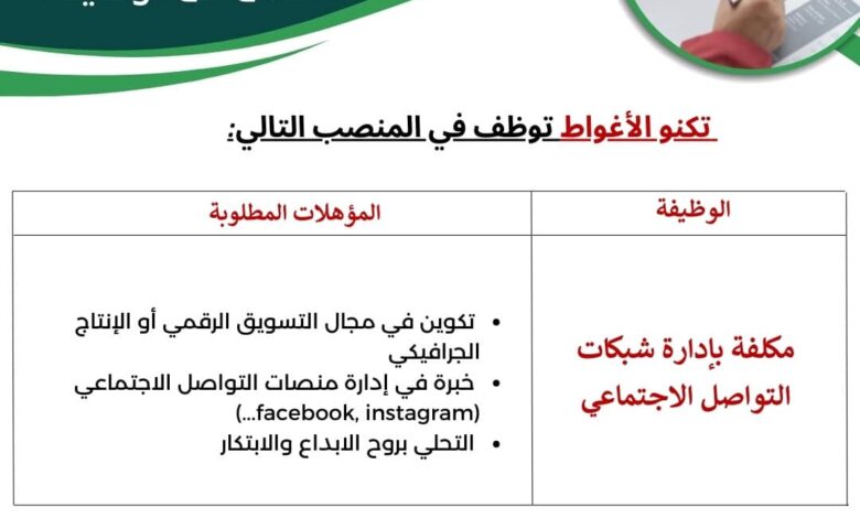 عرض عمل بتكنو الأغواط
