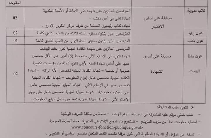 اعلان توظيف بمديرية الخدمات الجامعية تلمسان منصورة