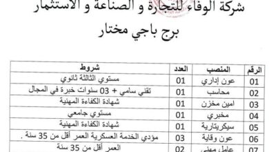 عرض عمل شركة الوفاء للتجارة والصناعة والاستثمار 15 منصب