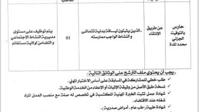 إعلان توظيف بمديرية النشاط الإجتماعي و التضامن لولاية مستغانم