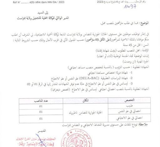 إعلان توظيف بوكالة التنمية الاجتماعية ADS ورقلة
