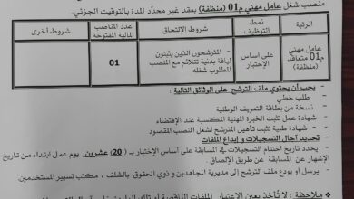 اعلان توظيف بمديرية المجاهدين وذوي الحقوق لولاية الشلف