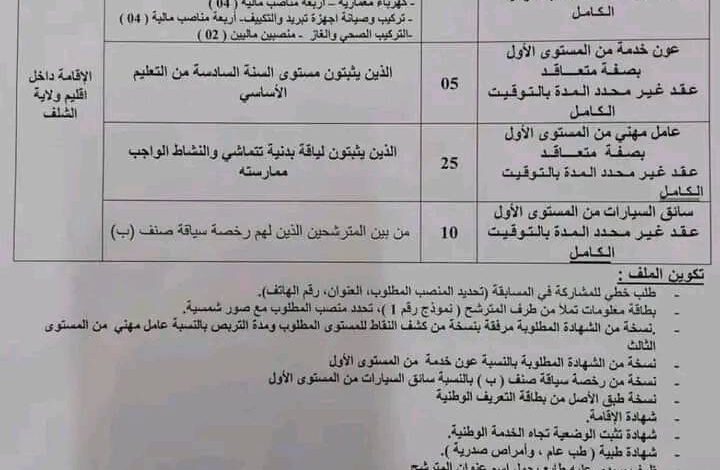 اعلان مسابقة توظبف بالمؤسسة العمومية الاستشفائية الشهيد داموح عبد القادر عين مران بالشلف
