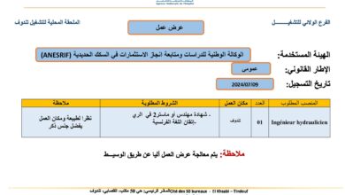 عرض عمل بالوكالة الوطنية للدراسات ومتابعة انجاز الاستثمارات في السكك الحديدية (ANESRIF)