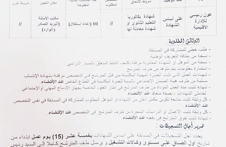 اعلان توظيف ببلدية العمارية ولاية المدية