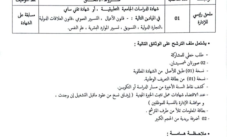 اعلان مسابقة توظيف بمديرية النقل لولاية عين تموشنت