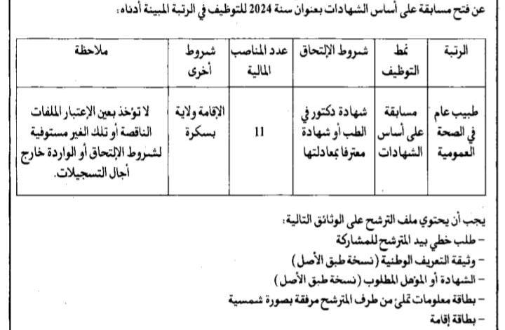 اعلان توظيف بالمؤسسة الإستشفائية المتخصصة في طب النساء، التوليد، طب الأطفال بسكرة