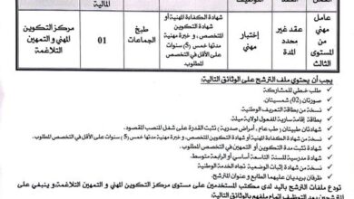 اعلان توظيف بمركز التكوين المهني و التمهين التلاغمة ميلة