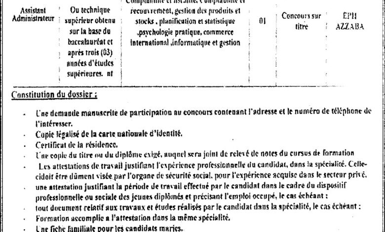 اعلان توظيف بالمؤسسة العمومية الإستشفائية عزابة بسكيكدة