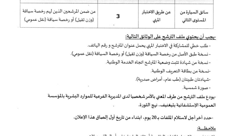 اعلان توظيف بالمؤسسة العمومية الاستشفائية بتيغنيف معسكر