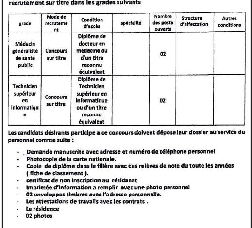 اعلان توظيف بالمؤسسة العمومية للصحة الجوارية الغزوات تلمسان