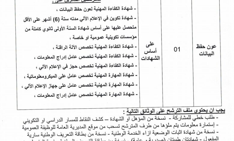 اعلان توظيف بمركز التكوين المهني والتمهين الشهيد غربي صالح بالميلية جيجل يعلن مركز التكوين المهني والتمهين الشهيد غربي صالح بالميلية عن فتح مسابقة للتوظيف الخارجي