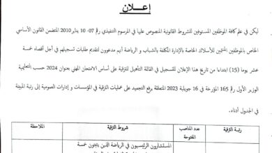 اعلان عن توظيف على أساس الامتحان المهني بمديرية الشباب والرياضة لولاية الجزائر 54 منصب