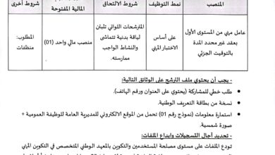 اعلان توظيف بالمعهد الوطني المتخصص في التكوين المهني مسعد بالجلفة