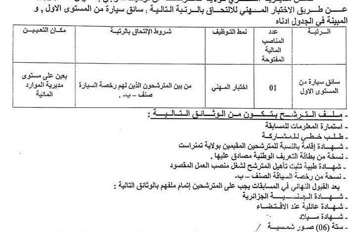 اعلان توظيف بمديرية الري لولاية تمنراست