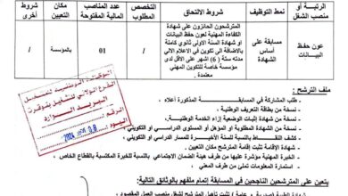 اعلان توظيف بمركز التكوين المهني والتمهين رقم 01 ولاية توقرت