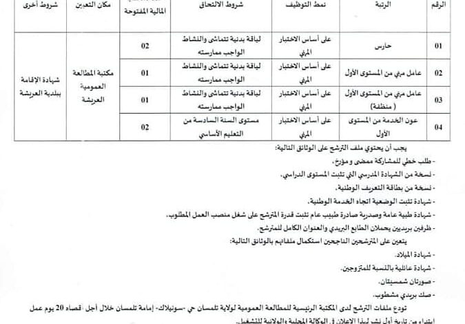 فتح توظيف بالمكتبة الرئيسية للمطالعة العمومية لولاية تلمسان