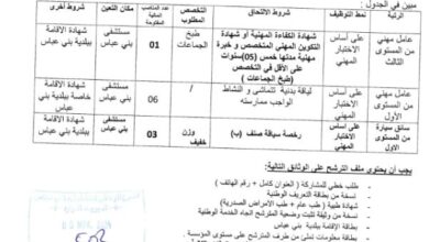 اعلان توظيف بالمؤسسة العمومية الاستشفائية بني عباس