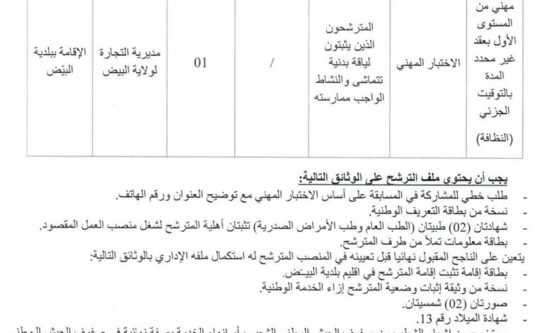اعلان توظيف بمديرية التجارة لولاية البيض
