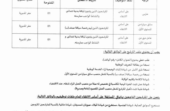 اعلان توظيف بمديرية المواصلات السلكية واللاسلكية الوطنية لولاية برج باجي مختار