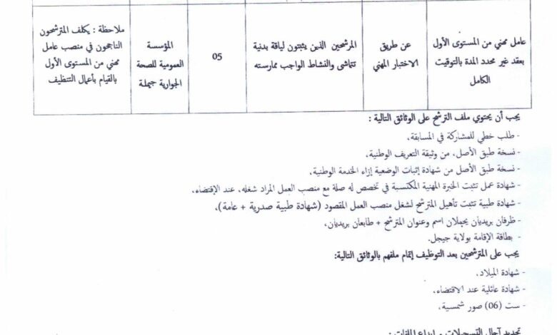 اعلان توظيف بالمؤسسة العمومية للصحة الجوارية جميلة جيجل