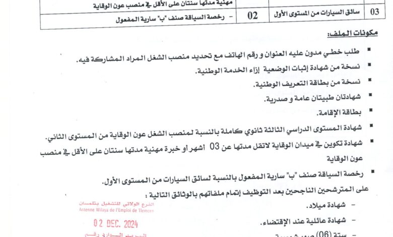 فتح توظيف بمديرية الإدارة المحلية لولاية تلمسان