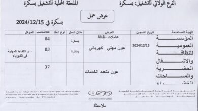 عروض عمل بالمؤسسة العمومية للنظافة والأشغال الحضرية والمساحات الخضراء