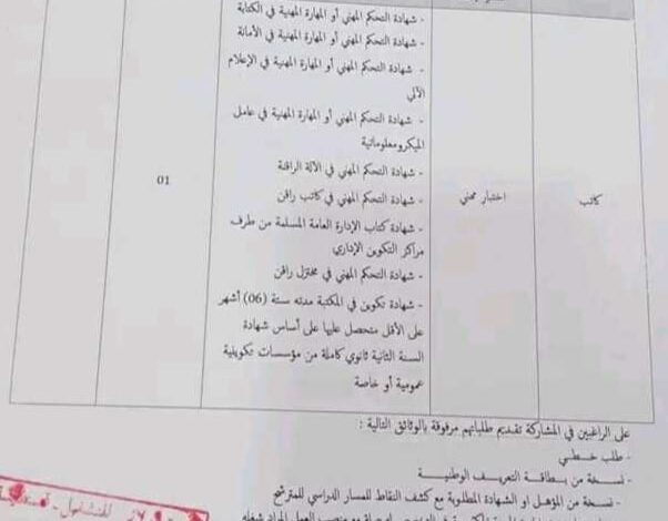 اعلان توظيف بمركز التكوين المهني والتمهين أحمد بودرمين 02 نهج محمد لوصيف قسنطينة